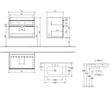 VILLEROY&BOCH Тумба с умывальником подвесная Venticello (4104892501DH)